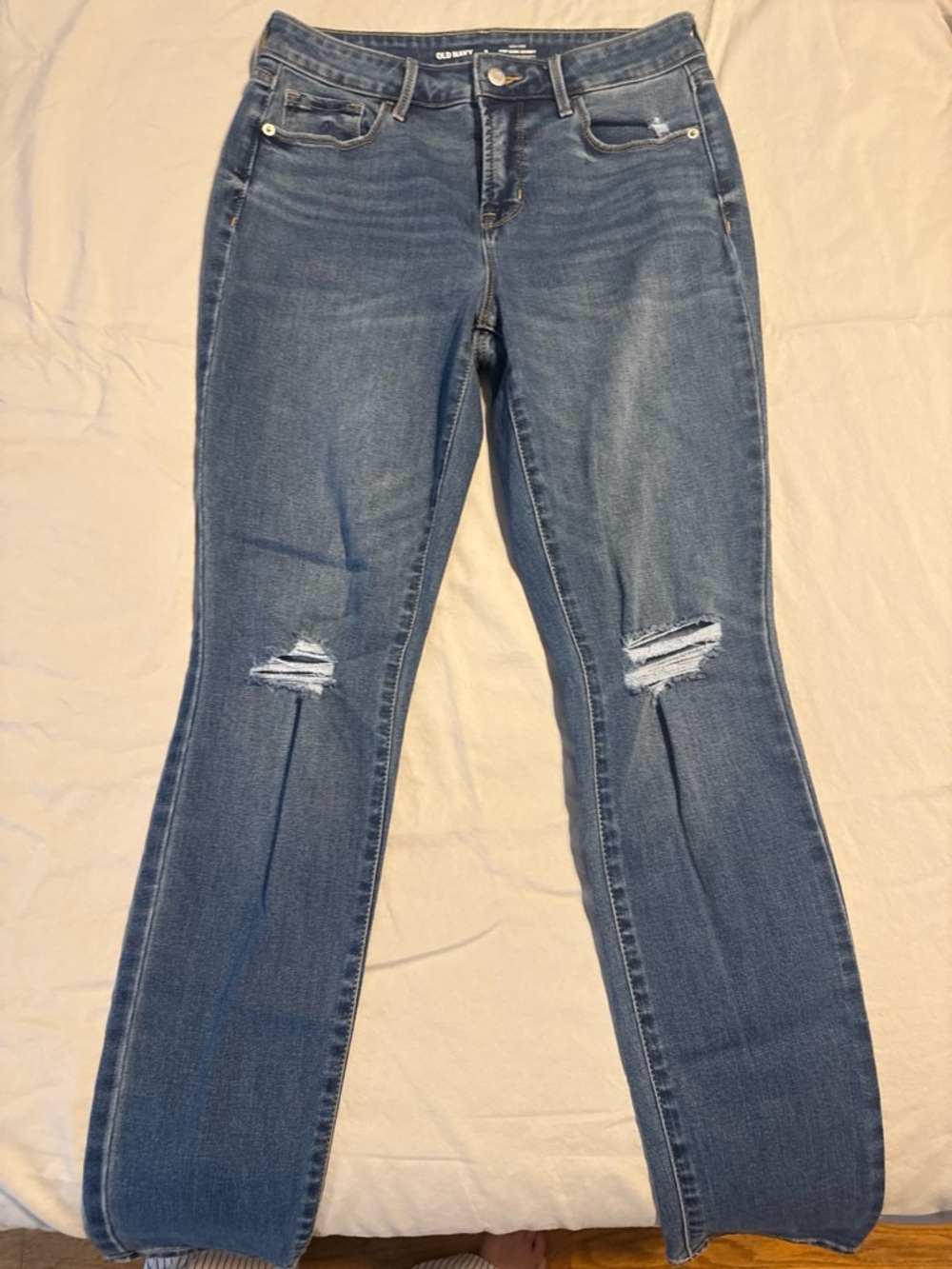 Old Navy Women's Distressed Flare Jeans in Medium Blue